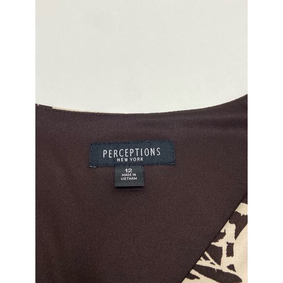 Perceptions Abstract Short‎ Cap Sleeve Midi A-Line Dress Beige Women's Size 12 - Picture 5 of 10